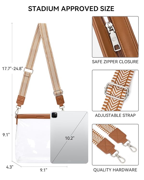 BOSTANTEN Clear Bag for Stadium Events Approved Crossbody Purse with Adjustable Strap for Concerts, Festivals Brown by BOSTANTEN - Used condition - Image 4