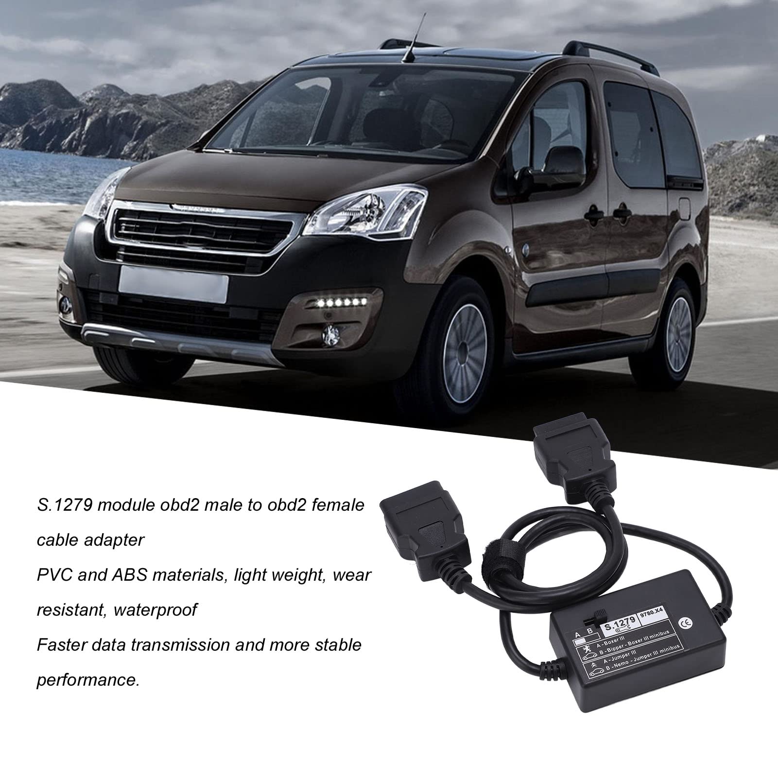 Omeko OBD2 Câble Adaptateur De Diagnostic Mâle Vers Femelle S.1279 S1279 Module De Remplacement Pour Peugeot Bipper Et Modèles Similaires, Câble D'extension 16 Broches Avec Matériaux De Haute Qualité