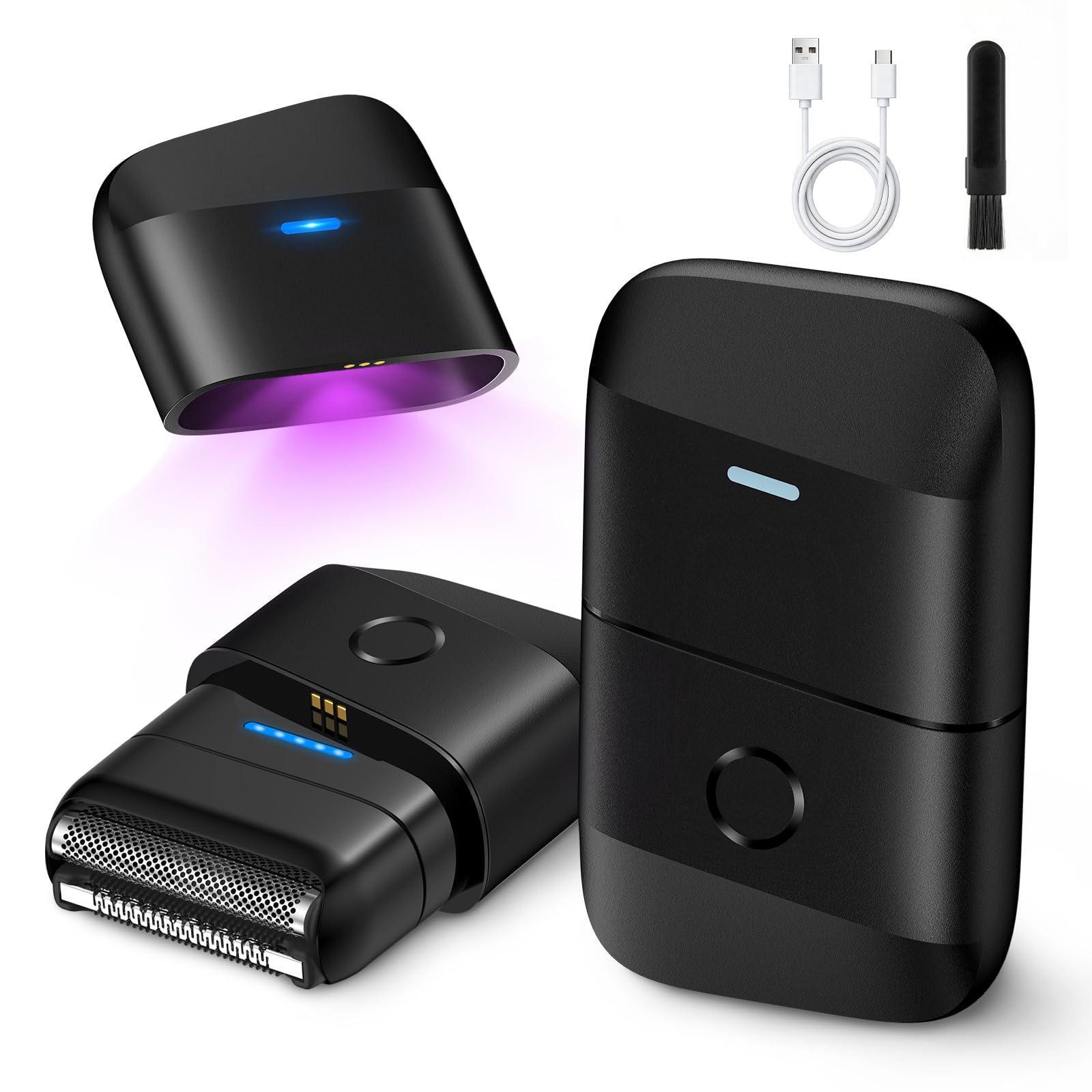 Rasierer Herren Elektrisch, Protable Folienrasierer mit doppelter schwimmender Klinge & UV-Lampe, IPX7 Elektrischer Kabelloses Rasiermesser mit Reiseschloss, USB-C wiederaufladbarer Trimmer für Männer