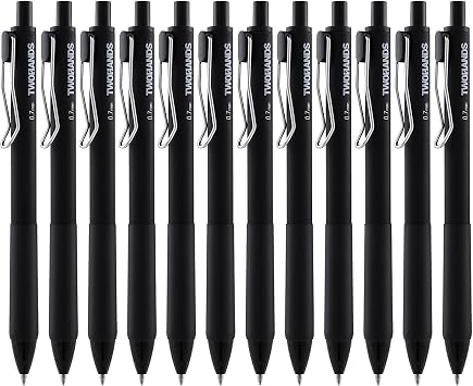 TWOHANDS Gel Pens Black, 0.7mm Fine Point, 12 Pack | Retractable, Quick Dry No Smear Ink, Super Soft Grip, Smooth Writing for Journaling Note Taking, 23513