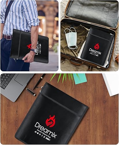 Miniatura 6 de Dreamix Bolsa de documentos ignífuga e impermeable, almacenamiento seguro, objetos de valor, joyería en efectivo, documentos legales, archivo