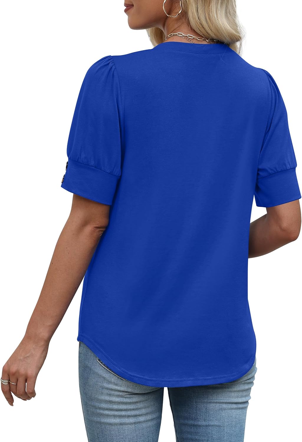 OFEEFAN Womens Tops Short Sleeve Shirts Buttons V Neck Spring Fashion Summer Outfits Plus Size Blouses Dressy Casual - Image 5