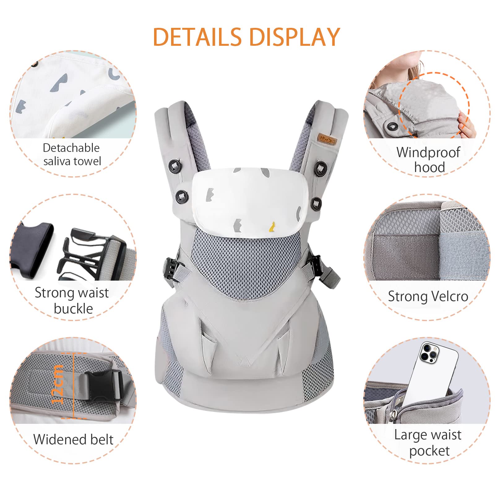 SONARIN 3-in-1 Marsupio Neonati Traspirante,Portantina Bebè Leggero Multifunzione Porta Bambino Ergonomico,Regolabile per Neonati e Bambini 3-48 Mesi,Tutte le Posizioni(Verde)