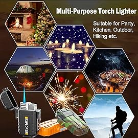 Waterproof Butane Torch Lighter Refillable Windproof Jet Flame Lighters for Fireplace Fireworks Grill Camping BBQ Lighter Gift for Man,2 Pack. (Black+Red)(Without Butane)