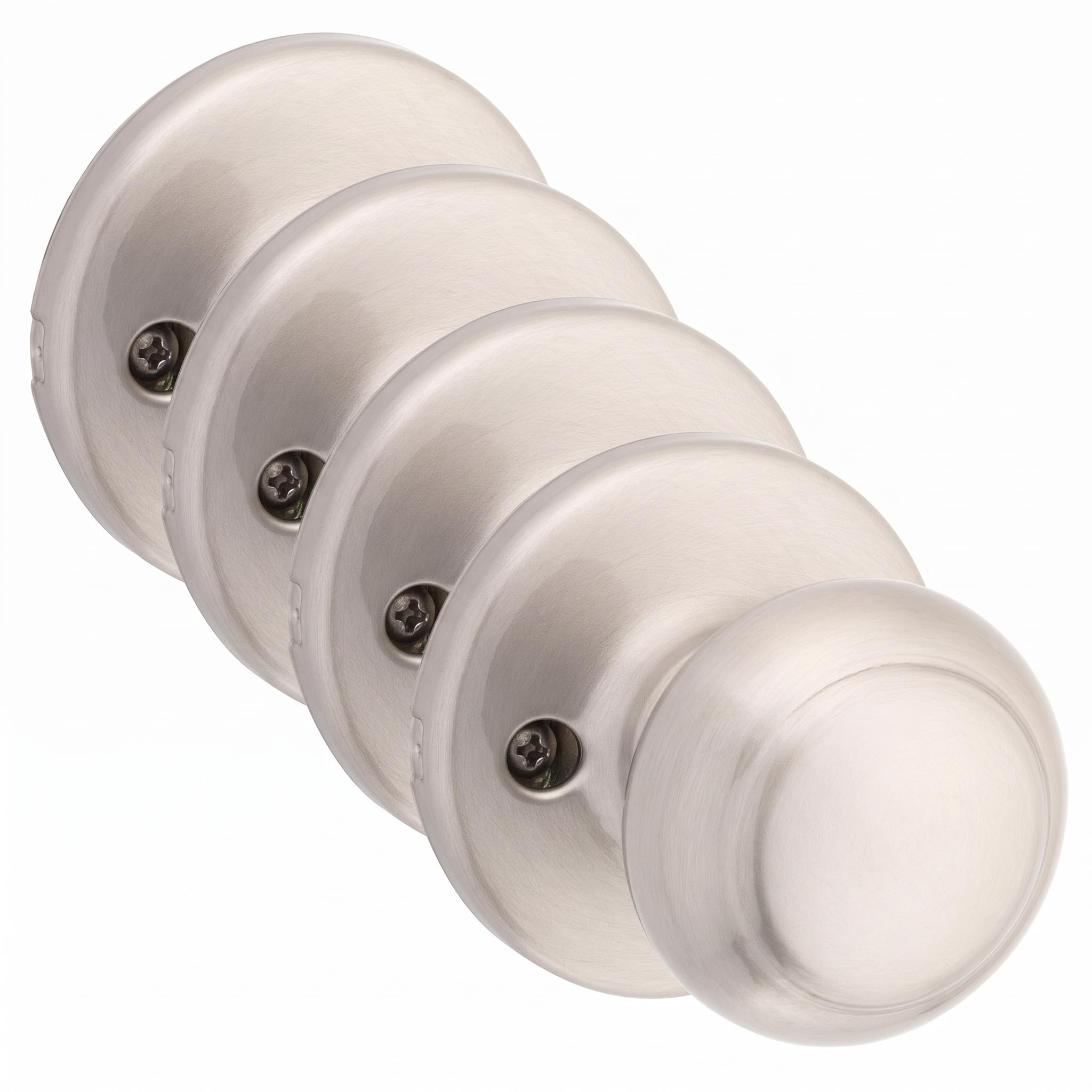 Kwikset Cove Dummy Door Knob, Single Sided Handle for Closets, French Double Doors, and Pantry, Satin Nickel Non-Turning Interior Push/Pull Door Knob, with Microban Protection (Pack of 4)