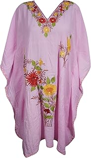 Mogul Interior Women's Pink Kaftan Cotton Kimono Summer Beach Cover up Dress XXL