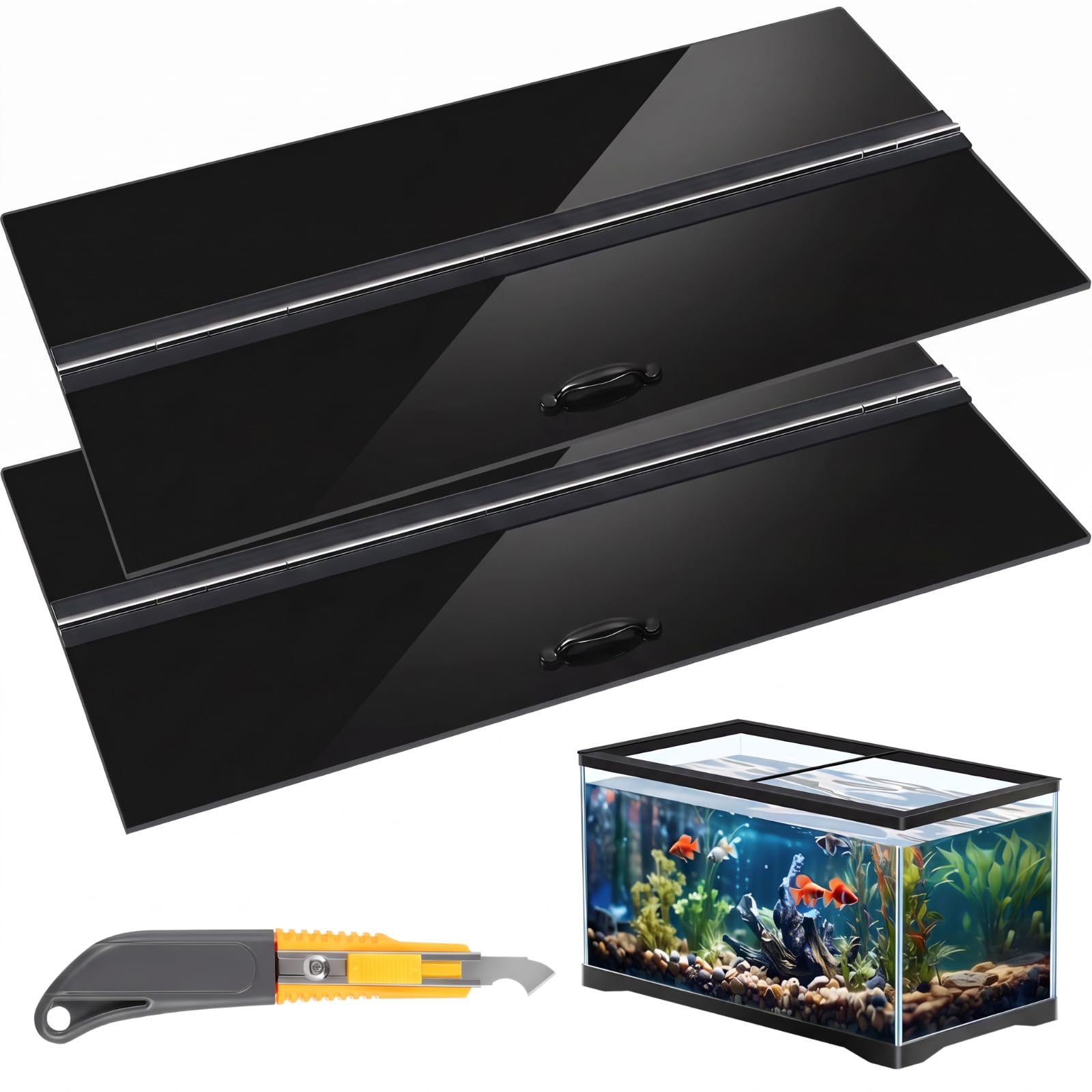 Sieral Aquarium Lids Polycarbonate Canopy Set, 48 x 18 Inch, Black, 2 Pcs