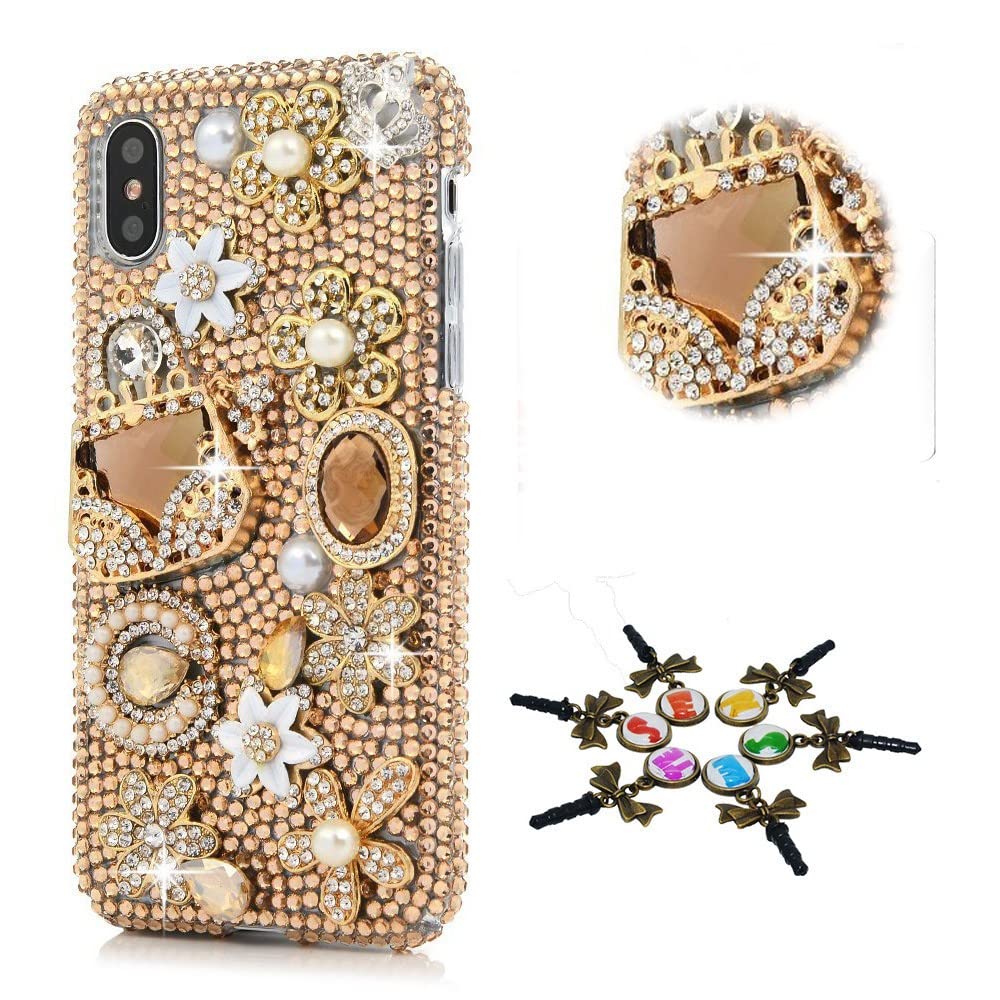 STENES Sparkle Case Compatible with Moto G Stylus 5G 2024 Case - Stylish - 3D Handmade Bling Crowm Bag Flowers Floral Rhinestone Crystal Diamond