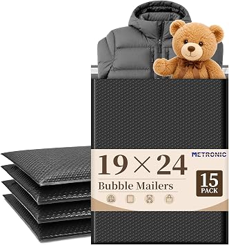 Metronic Large Bubble Mailers 19x24 Inch 15 Pack Black Padded Envelopes