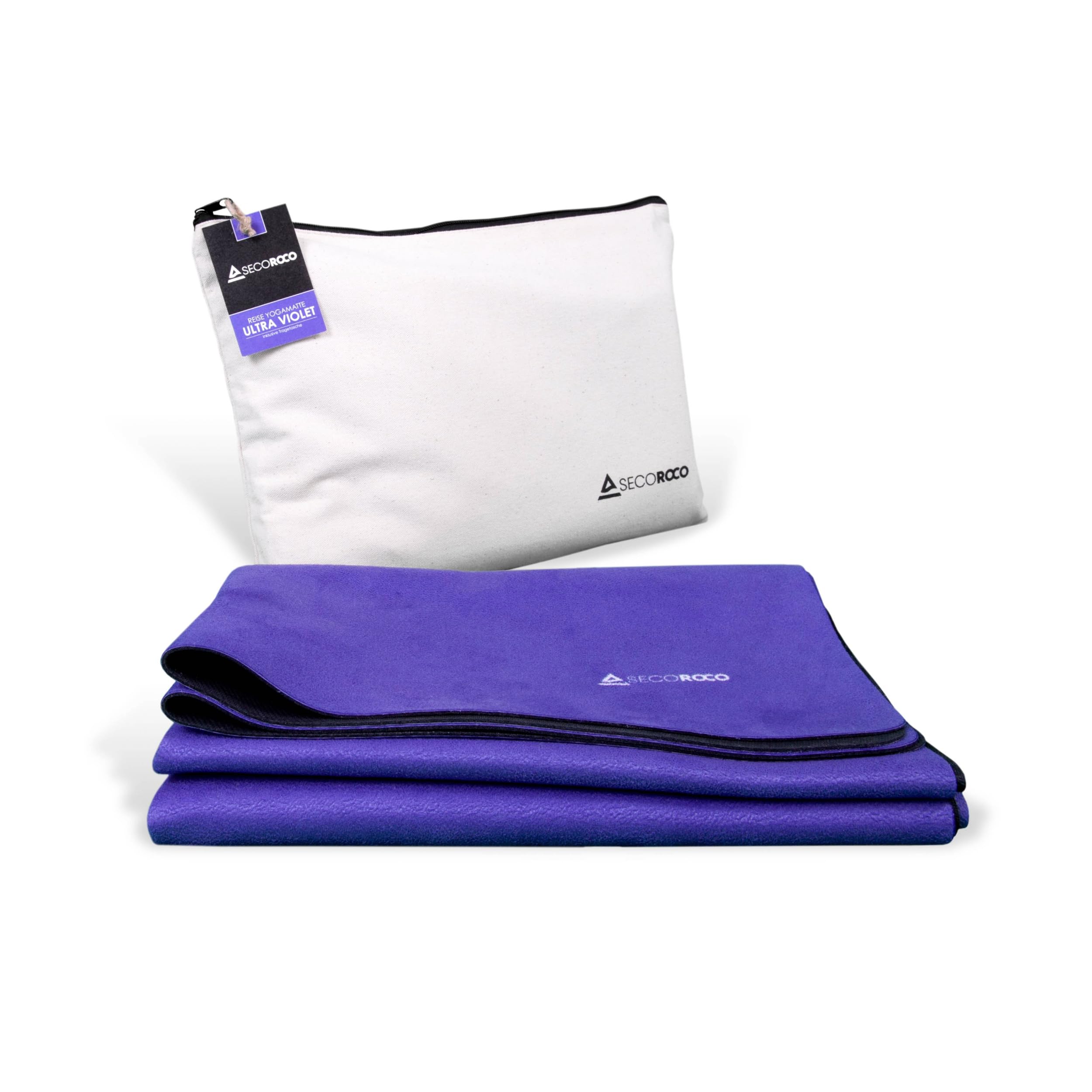 Tappetino Yoga da Viaggio in Gomma Naturale Pieghevole – Viola – Antiscivolo, 1 mm, con Borsa per il Trasporto