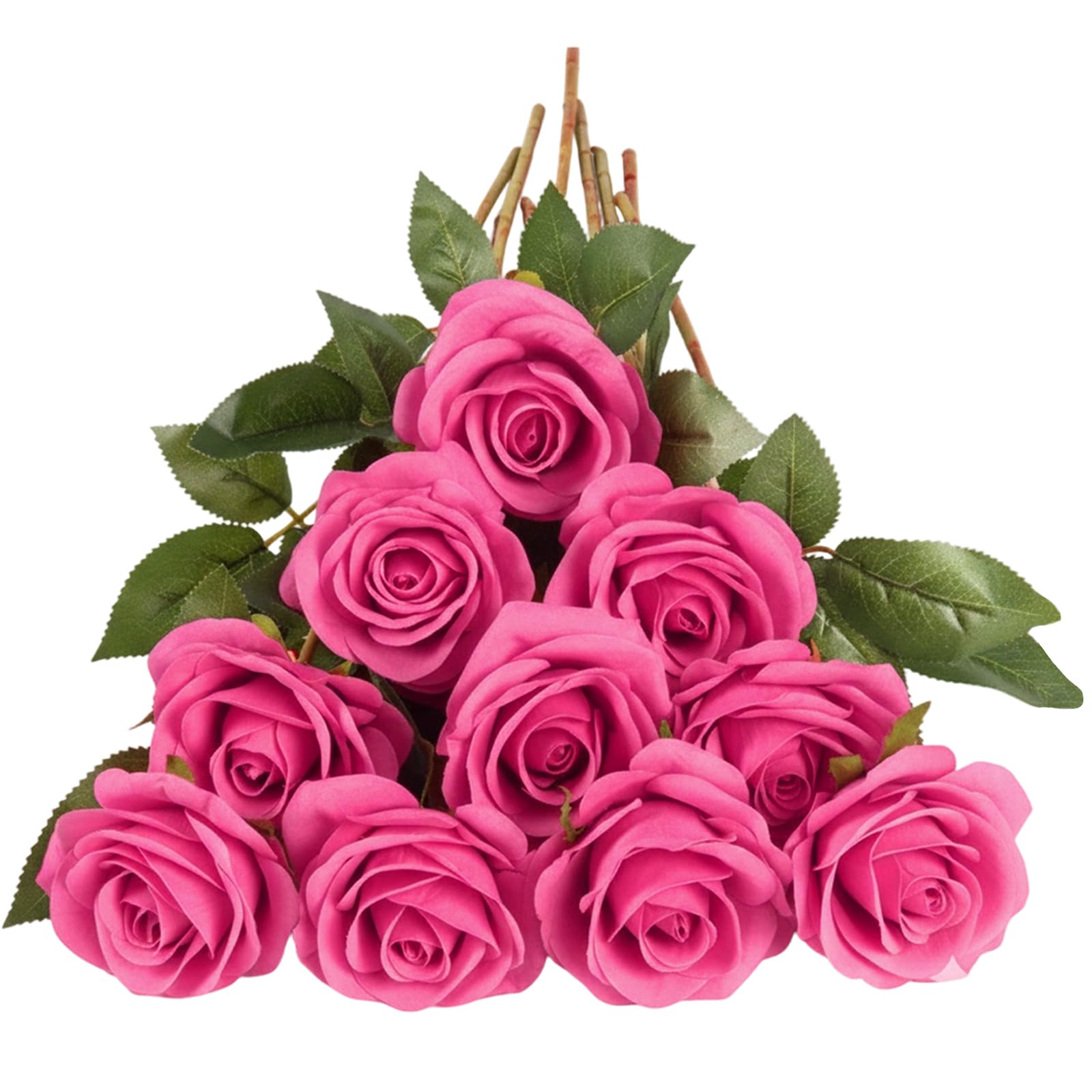 QhgPnt 10 Pcs Fake Roses, Fuchsia Artificial Flowers, with Stems Fake Artificials Fuchsia Rose Silk Flowers, Wedding Bridal Bouquet for Arrangement Home Party Decorations