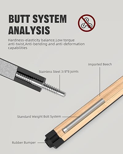 Miniatura 5 de CRICAL Taco de Billar de Fibra de Carbono  Taco de billar profesional de baja desviación de 58 pulgadas con eje cónico profesional, agarre 3D sin