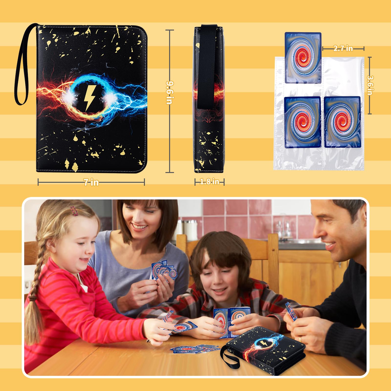 Jravkfi Carpeta para tarjetas, 400 bolsillos con 50 fundas extraíbles para tarjetas de tamaño estándar, 4 bolsillos, carpeta de tarjetas coleccionables TCG, estuche de transporte (negro)