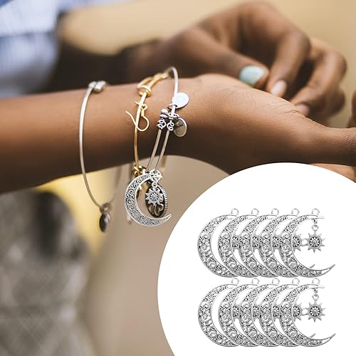 Miniatura 9 de Colgantes celestiales de metal plateado antiguo de luna tibetana, suministros para hacer joyas, collares, manualidades, 10 unidades, aleación,
