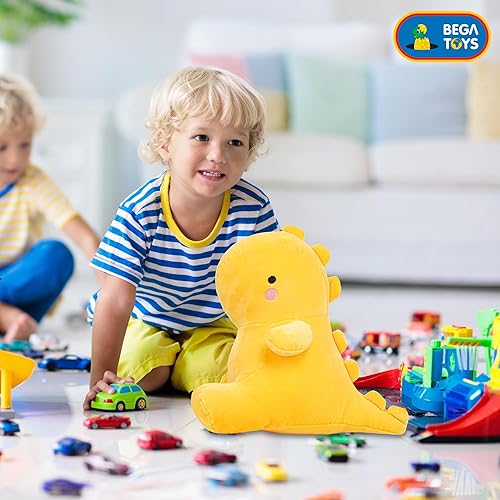 Miniatura 5 de Peluche de dinosaurio, animal de peluche de dinosaurio amarillo de 12 pulgadas, relleno de algodón de alta calidad, tela suave y elástica, costuras