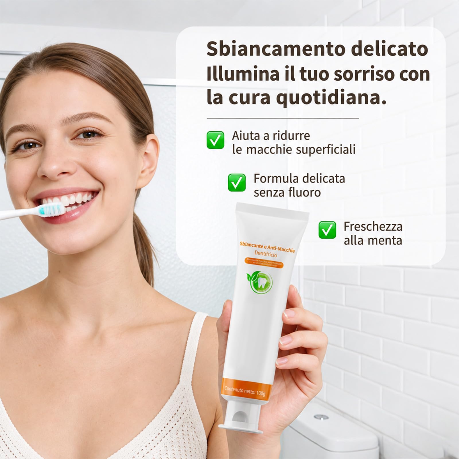 KUGIG Dentifricio Sbiancante Senza Fluoro alla Menta, 100 g (3 Tubo) | Formula delicata per l’uso quotidiano, pensata per una pulizia confortevole e una piacevole sensazione di freschezza