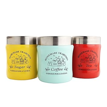 Nicolette Stainless Steel Stylish Airtight Box, Tri-color Damroo Shape, Leak-Proof Tea Coffee Sugar Containers - 700 ml | Set of 3