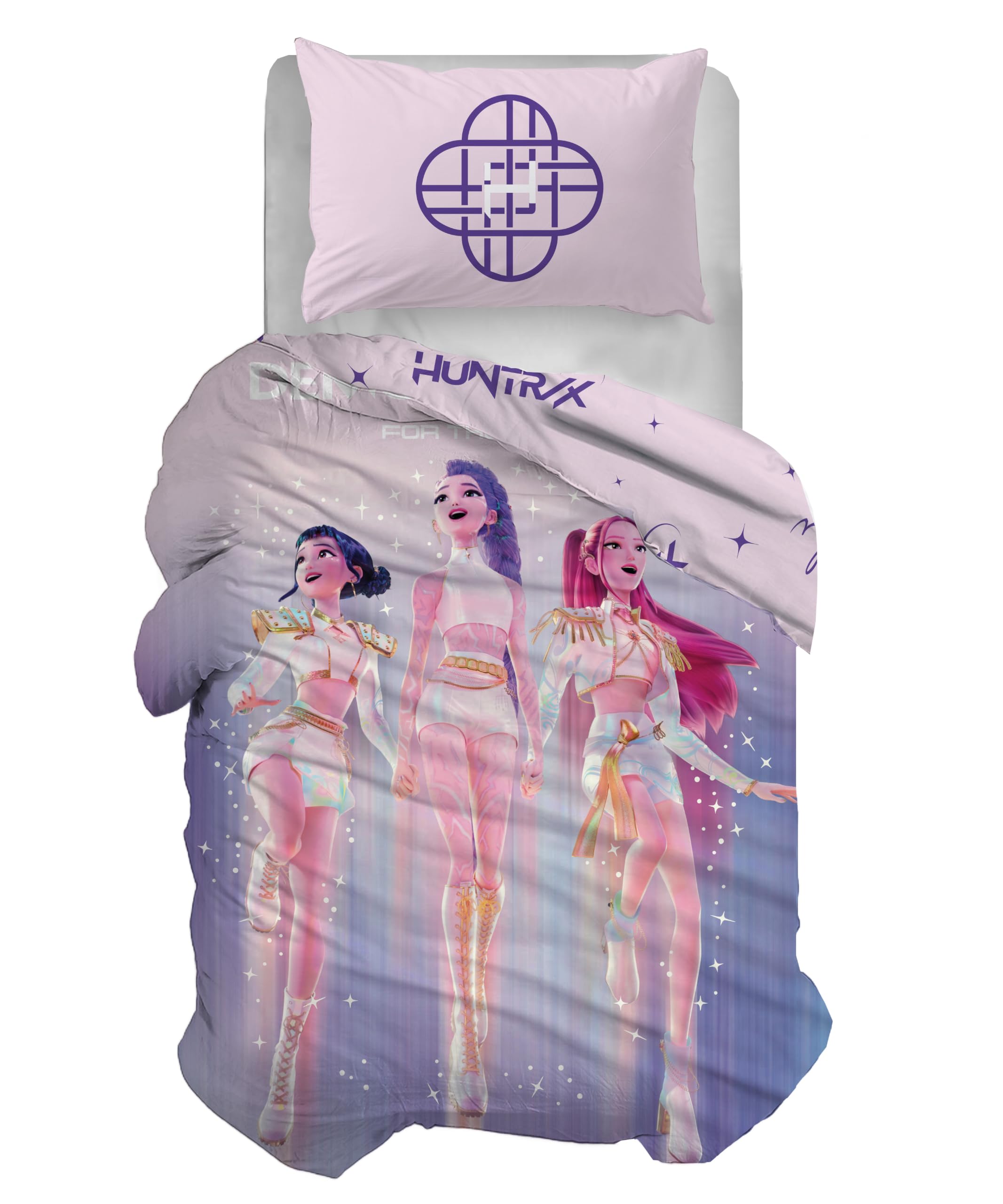 Juego de Funda nórdica Individual KPOP Demon Hunters, 100% algodón, 2 Piezas, Funda de Almohada + Funda de Almohada, Producto Oficial