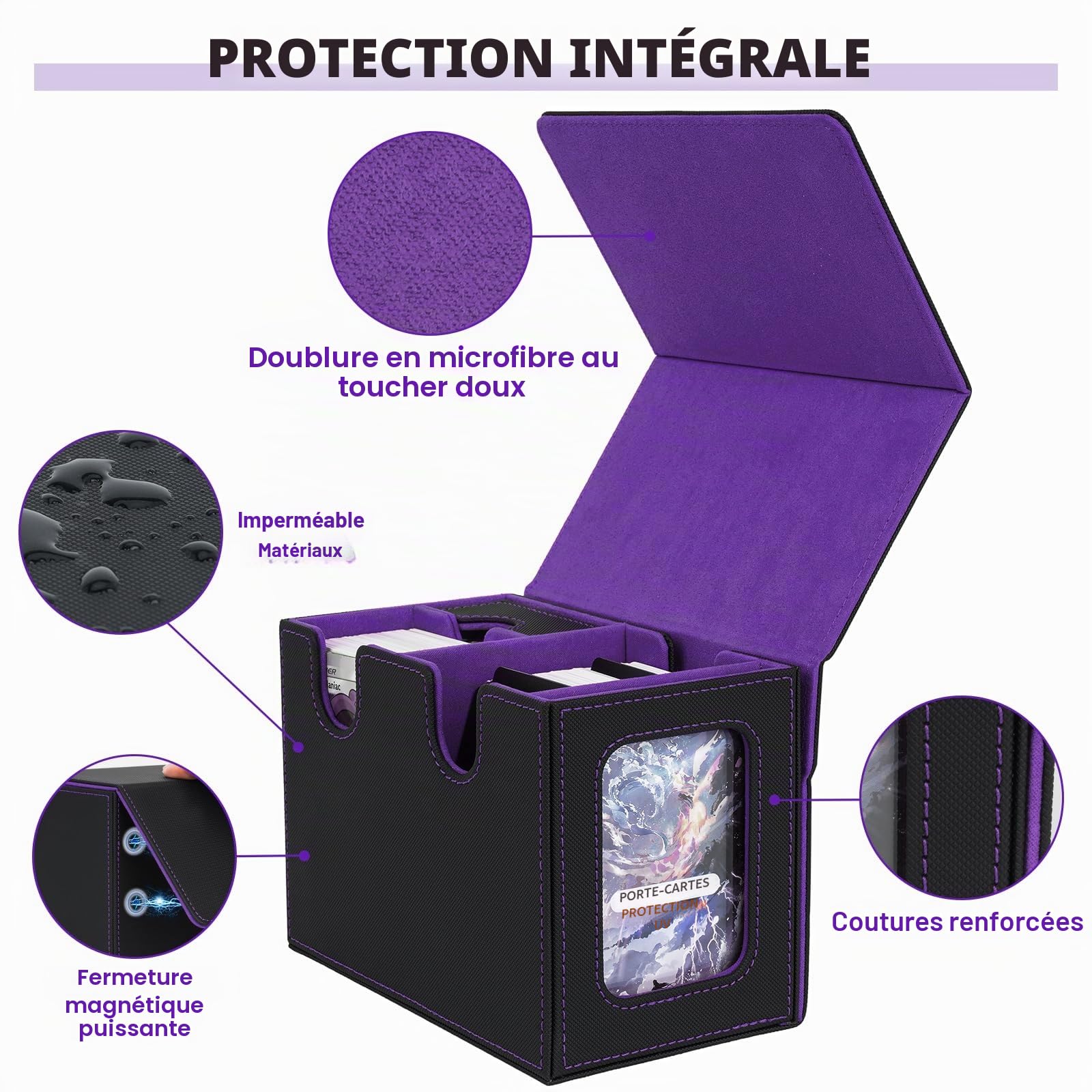 Boîte de rangement de grande capacité pour cartes MTG Commander, boîte de rangement pour cartes à collectionner avec côté transparent et bac à dés, vitrine pour cartes TCG, peut contenir 150
