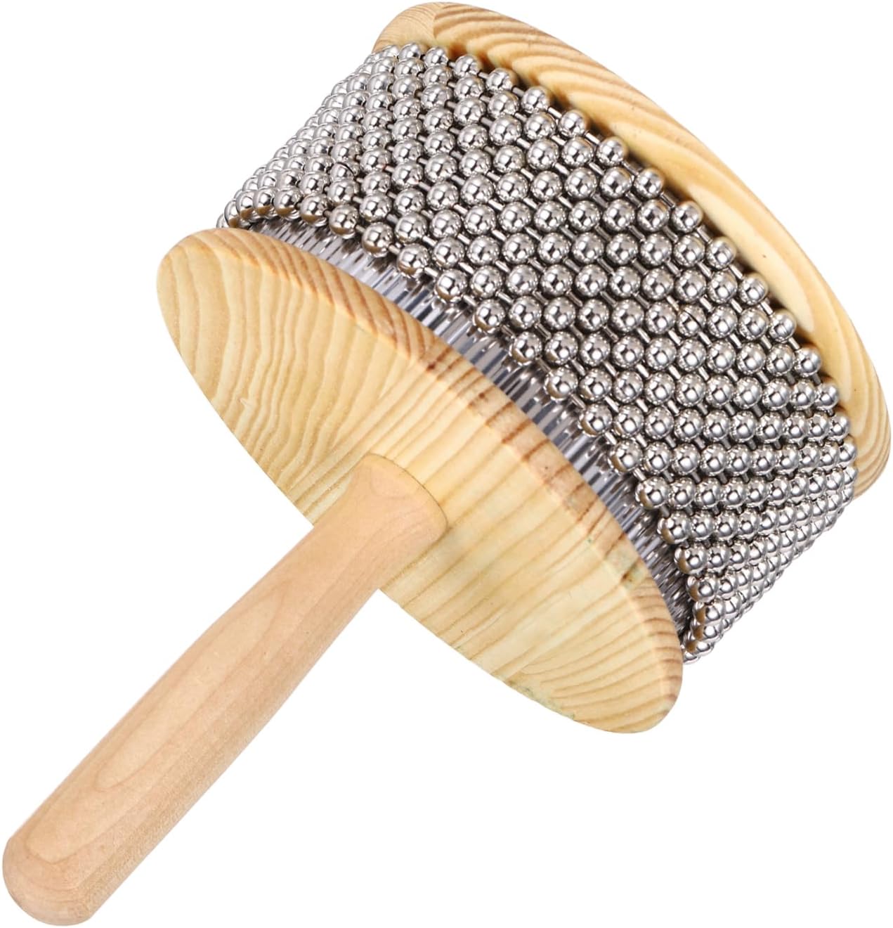 MECCANIXITY Wooden Cabasa Percussion 5.3" Music Hand Shaker Musical Instrument with Metal Beads for Band Music Education Party Performance (Wood Color)