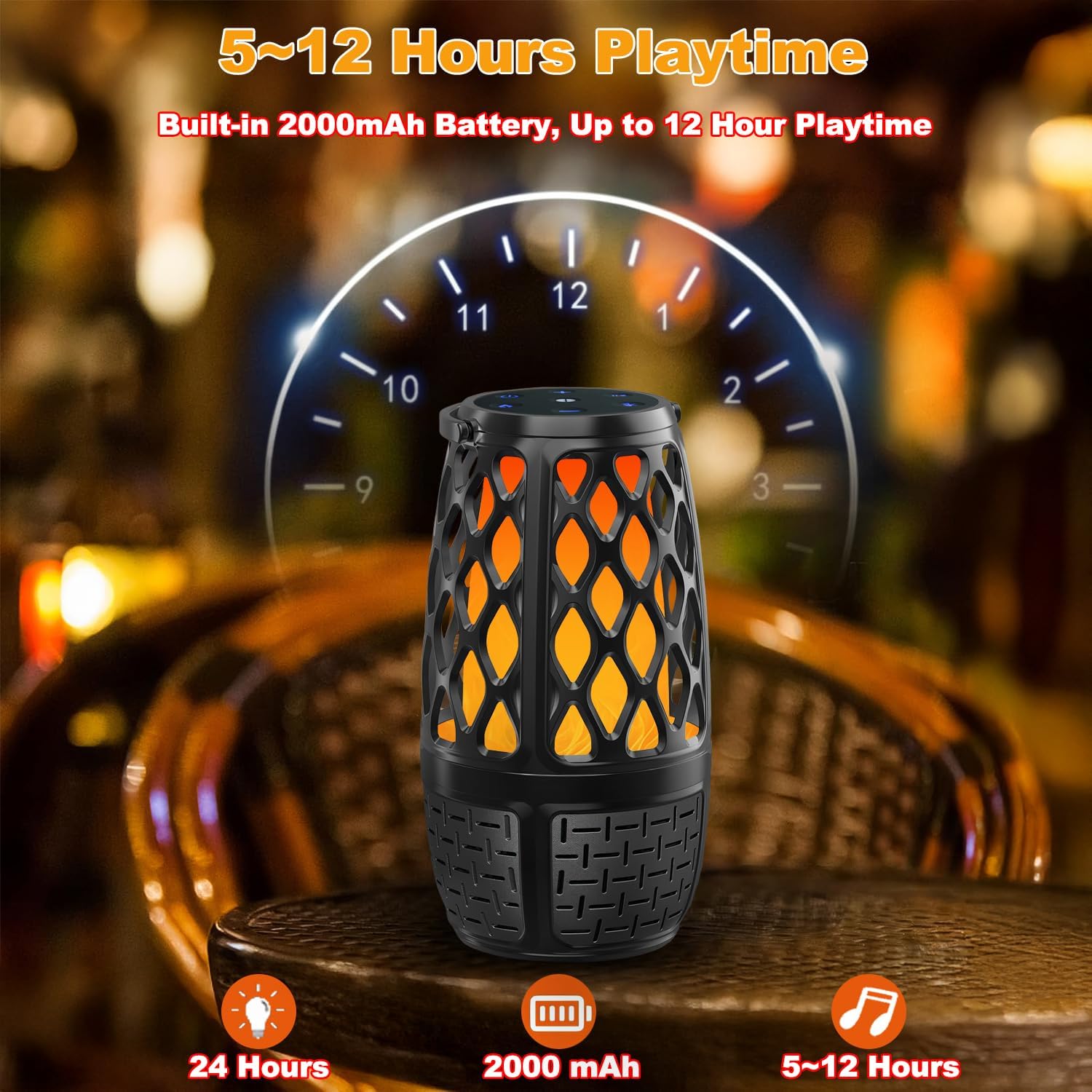 Upgraded Outdoor Bluetooth Speakers with Lights, IPX6 Waterproof Flame Atmosphere Outdoor Speaker, Auto-Pairing Multi-Sync up to 100 Speakers, Cool Tech Gadget Gifts for Men Women, Patio Garden Party - Image 8