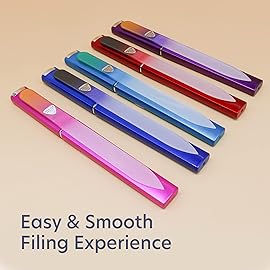 Bona Fide Beauty Czech Glass Nail File for Natural Nails Set, 5-Pack Etched Files with Hardcases (180/240 grit). Genuine Bohemian Glass from The EU.