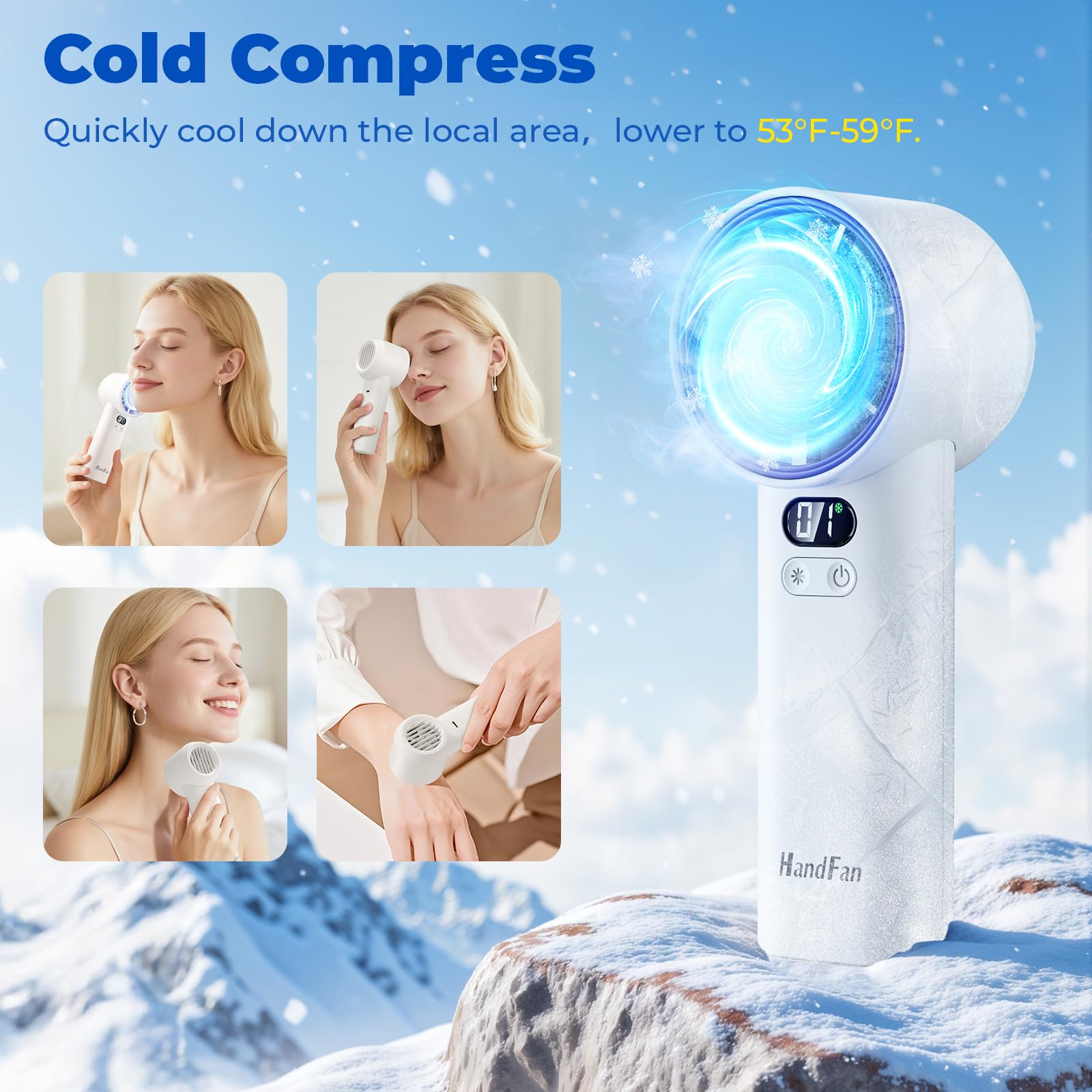 HandFan Ventola portatile turbo ad alta velocità da 5200 mAh, 13000 giri/min, mini ventilatore portatile AC, 100 velocità regolabili, display digitale, ricaricabile tramite USB, per viaggi, spiaggia,