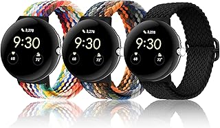 𝐤𝐢𝐭𝐰𝐚𝐲 Pixel Watch Band-Stretchy Braided Solo Loop Compatible for Google Pixel Watch Band, Adjustable Stretchy Nylon Elastic Straps for Google Pixel Watch Band for Google Watch Band Women Men (2P-C)