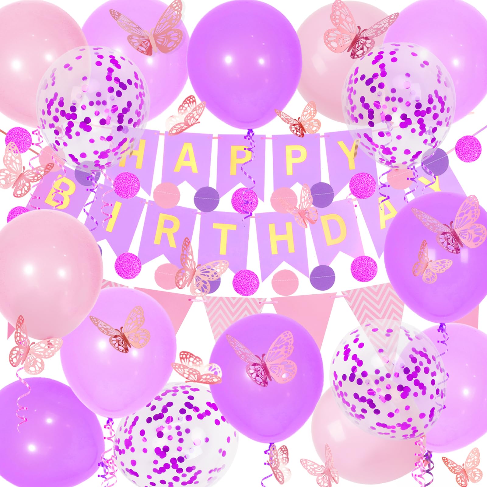UOMYLEIR Happy Birthday Banner Mit Schmetterlingen & Ballons – Bunte Buchstaben, Ca. 11,4x15,7 Cm, Für Party-Dekoration