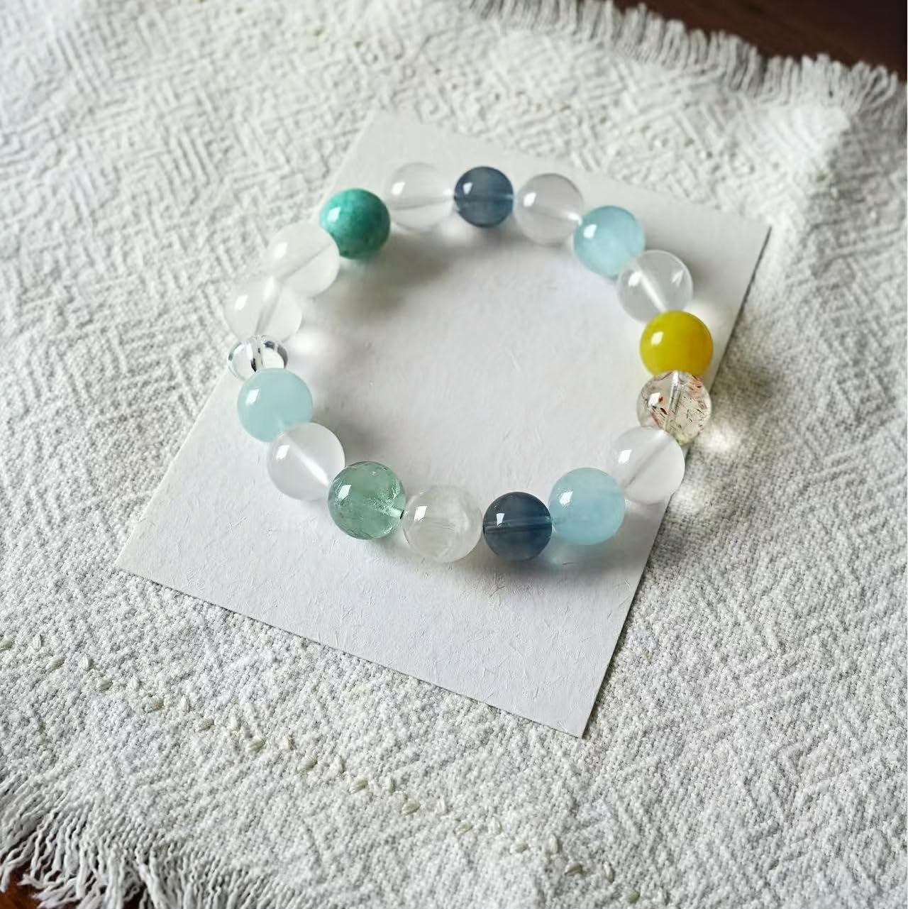 Pulsera Cuentas Pulsera De Cristal Blanco Aguamarina De 12mm Azul Y Blanco
