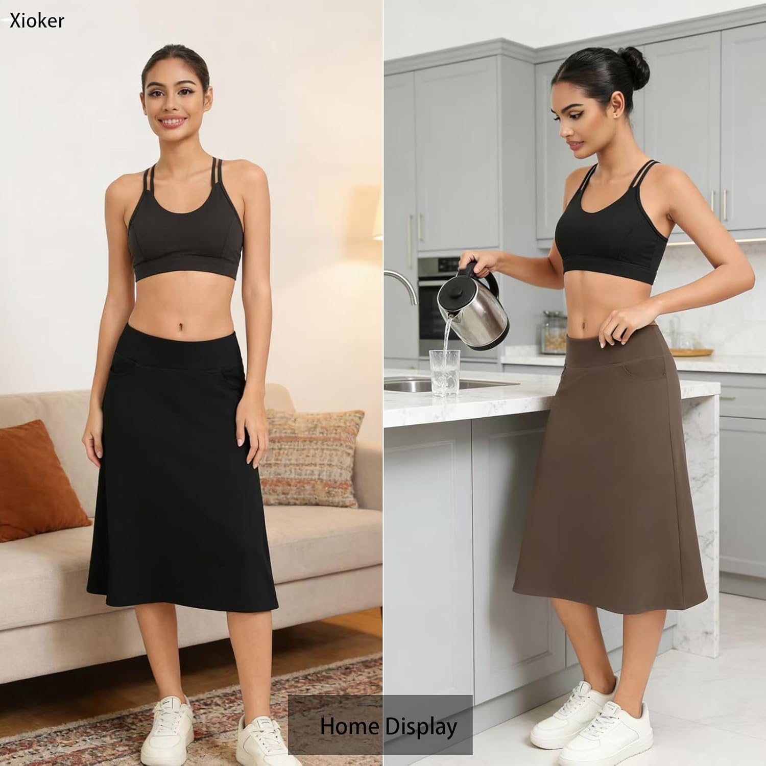Women 28" Midi Long Skorts,Knee Length Skorts Swim Skirts with Arc-Saped Pocket