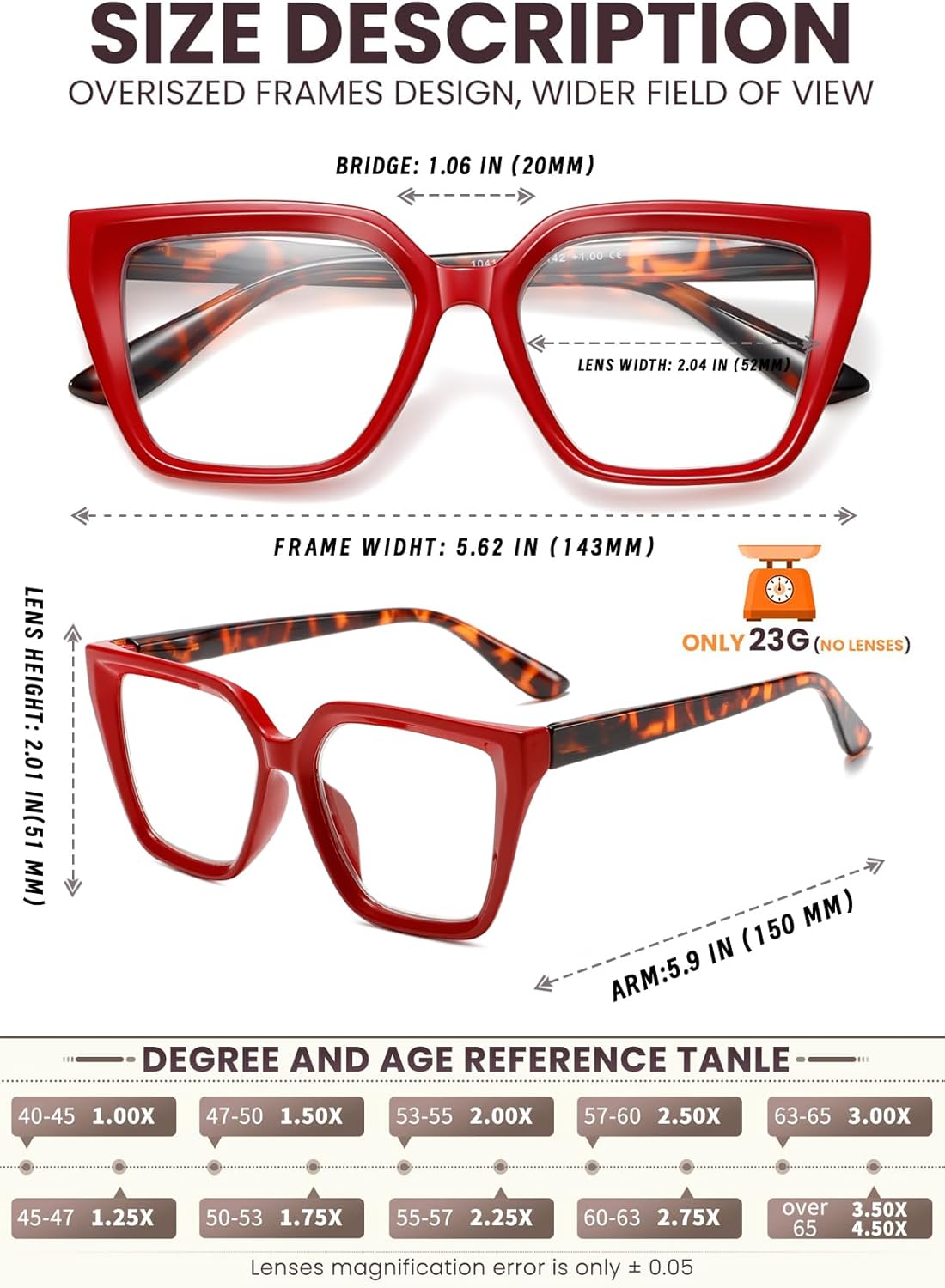 Hubeye Reading Glasses for Women Blue Light Blocking Computer Readers Oprah Square Anti Glare/Eyestrain Spring Hinge - Image 3