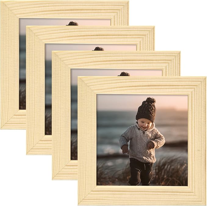 KINLINK 4x4 Picture Frames Natural Wood Frames with Acrylic