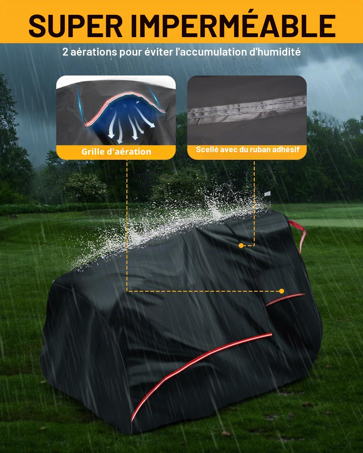 420D Housse de Tracteur Imperméable Bache Protection Tondeuse Autoportée Bâche Tracteur Tondeuse Extérieur Anti-UV avec bande Réfléchissante et Boucle Coupe-vent 183 x 137 x 117cm