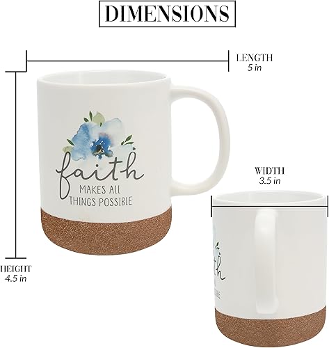 Miniatura 5 de Pavilion Gift Company Faith Makes Things Possible - Taza de cerámica de 16 onzas con fondo esmaltado de arena, floral, taza de café de mango grande,