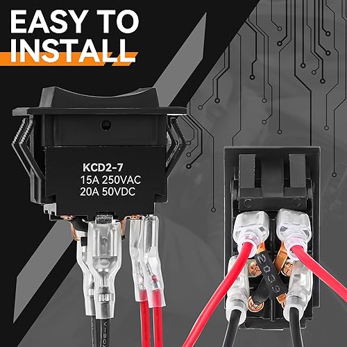 Miniatura 5 de Saillong Paquete de 3 interruptores eléctricos de lengüeta de 4 pines con cables, interruptor de palanca de polaridad inversa de 12 V 20 A,