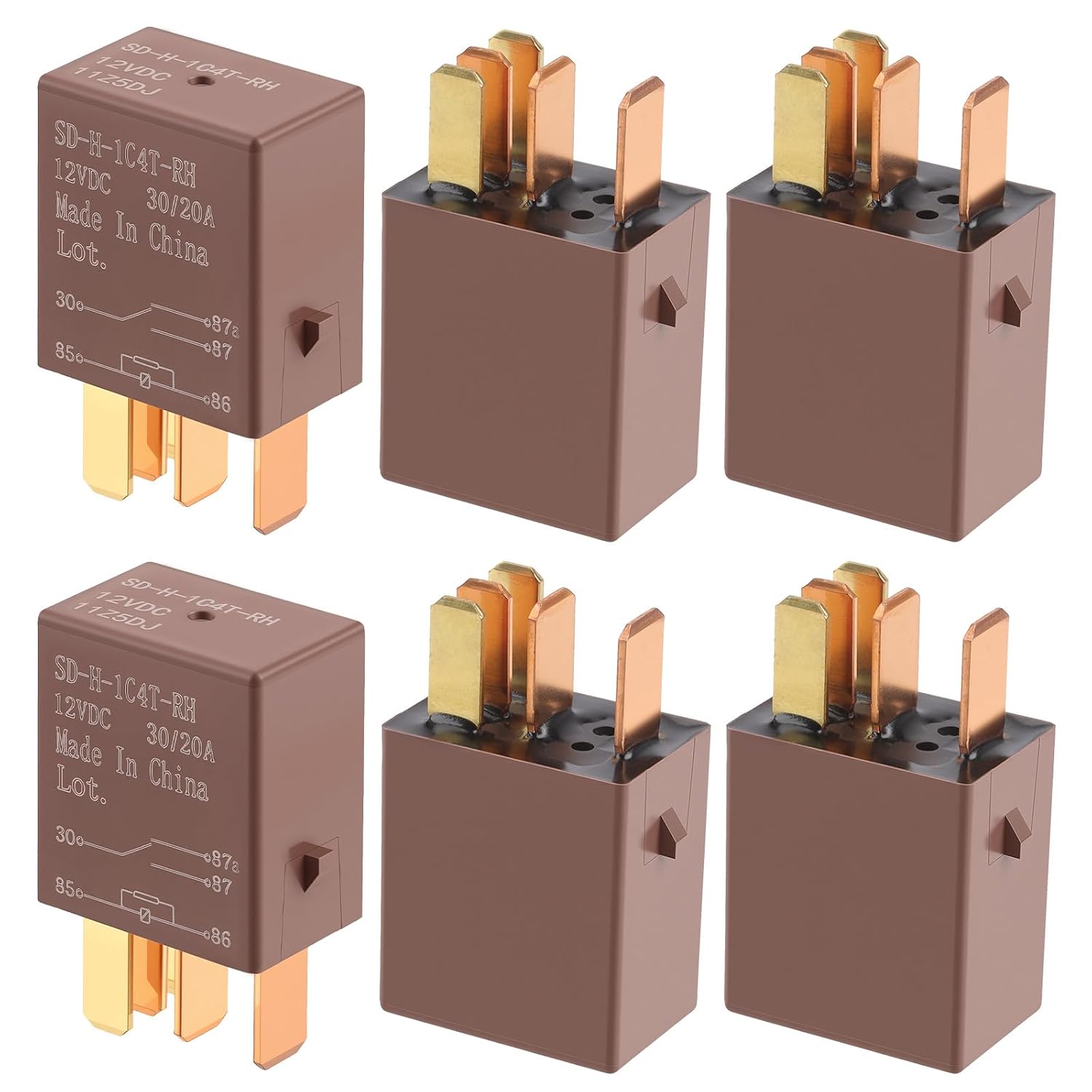 5-Pin 12V 30A Automotive Relay, Universal Heavy Duty Stable Starter Relay for Vehicle, Multi-Purpose Waterproof Standard Replacement Car Accessories, 6 Pack