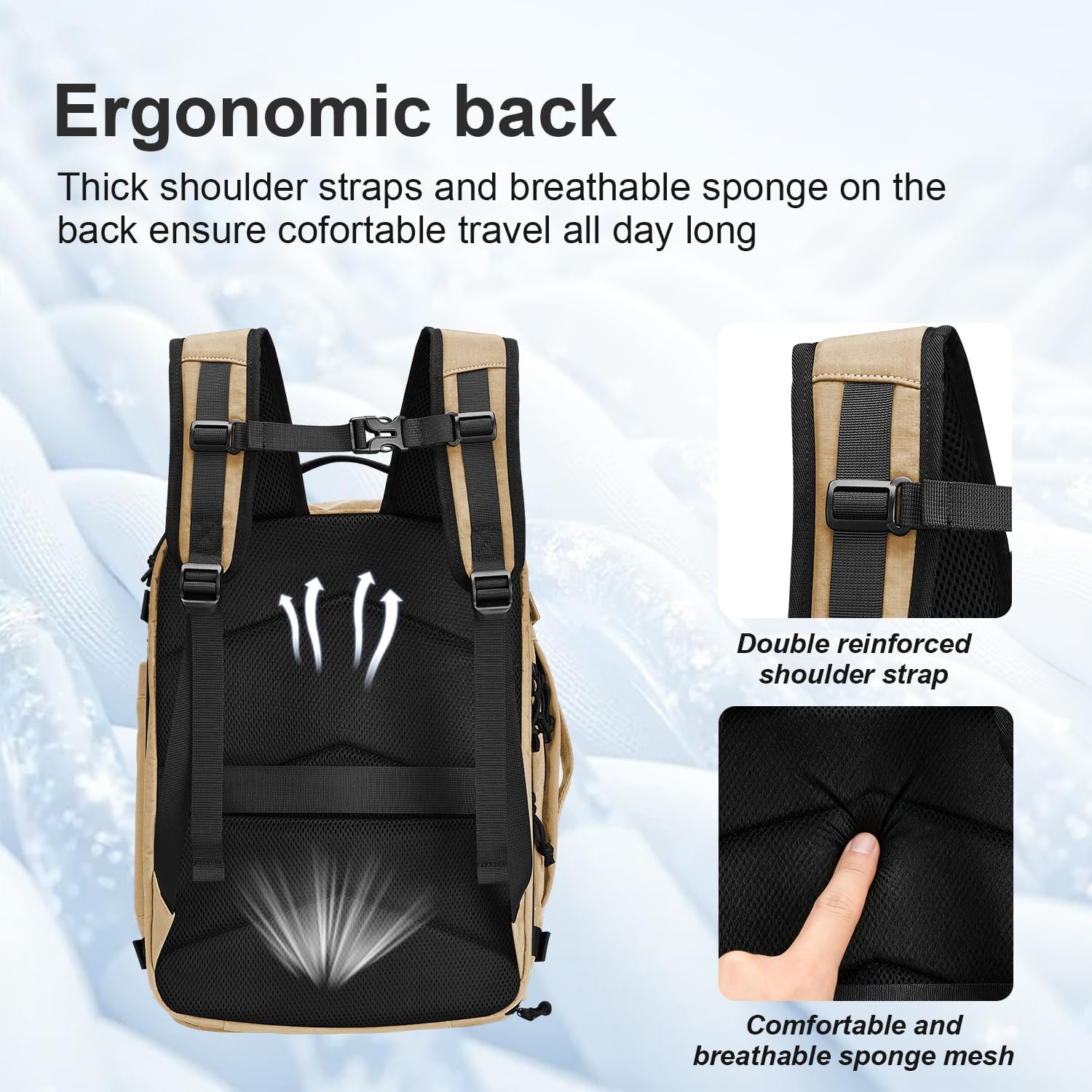 Carry On Travel Backpack with Shoe Compartment Flight Approved Laptop Backpack Expandable Work Business Backpack for Women Men Casual Daypack, Khaki - Image 8