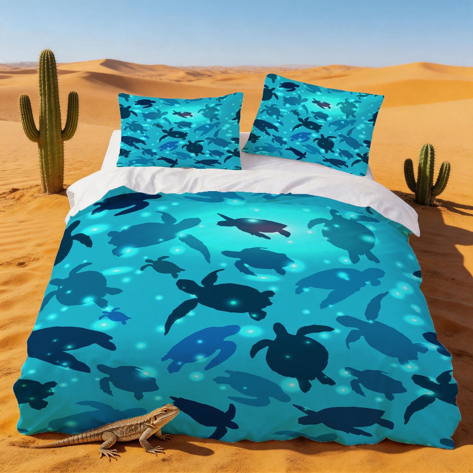 Housse de couette 140x200 tortue de mer avec taie d'oreiller pour lit 1 place