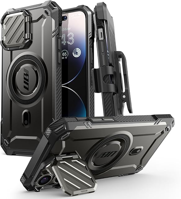 SUPCASE UB Mag XT for iPhone 14 Pro Max/iPhone 13 Pro Max Case with Camera Cover, [Compatible with MagSafe] Full Body Rugged Case with Built-in Kickstand & Belt-Clip (Black)