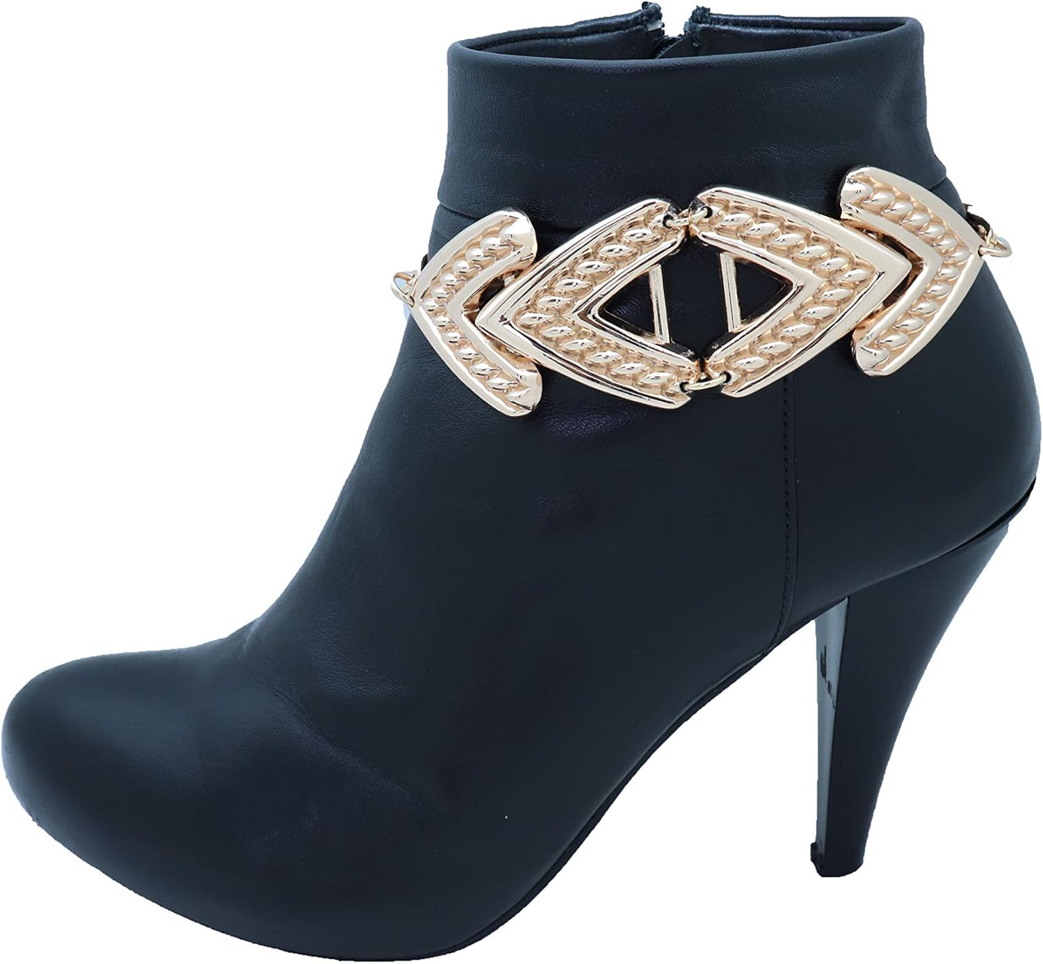 TrendyFashionJewelry 2PCS Women Boot Bracelet Western Gold Metal Chain Shoe Bling Retro Style Arrow Charm Anklet Strap One Size BC140