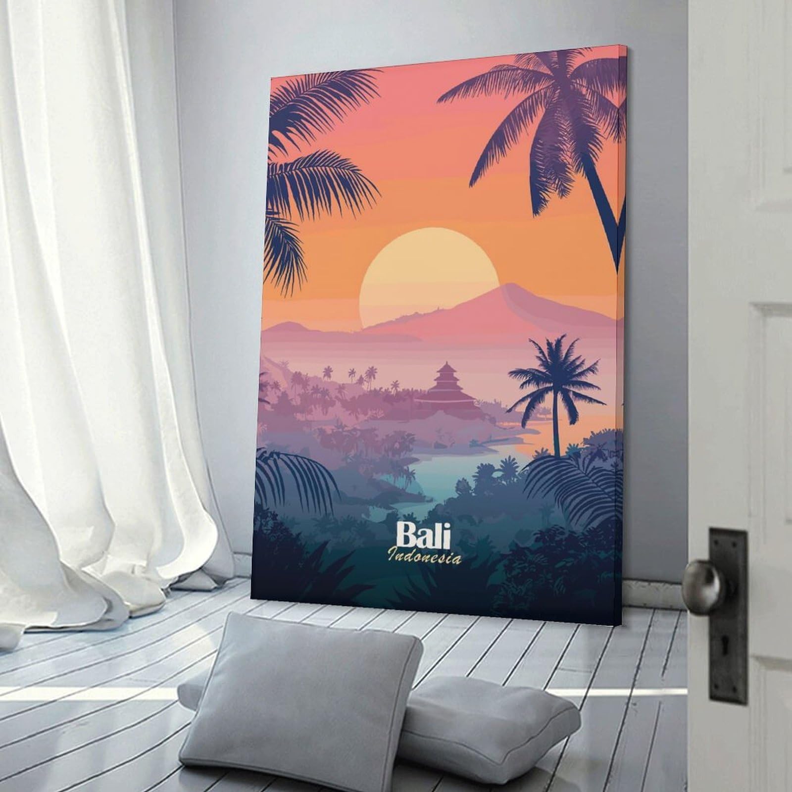 Junmoney Bali Sunset Landscape Canvas Wall Art, 24x36inch(60x90cm), for Wall Displays, Bedrooms Or Room Updates, Ideal for Building A Coordinated Art Wall