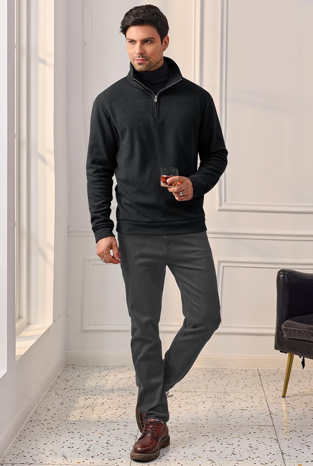 Men's Quarter Zip Pullover Soft Fleece-Lined Mock Neck Thermal Casual Long Sleeve Sweatshirt (S-2XL) - Image 5