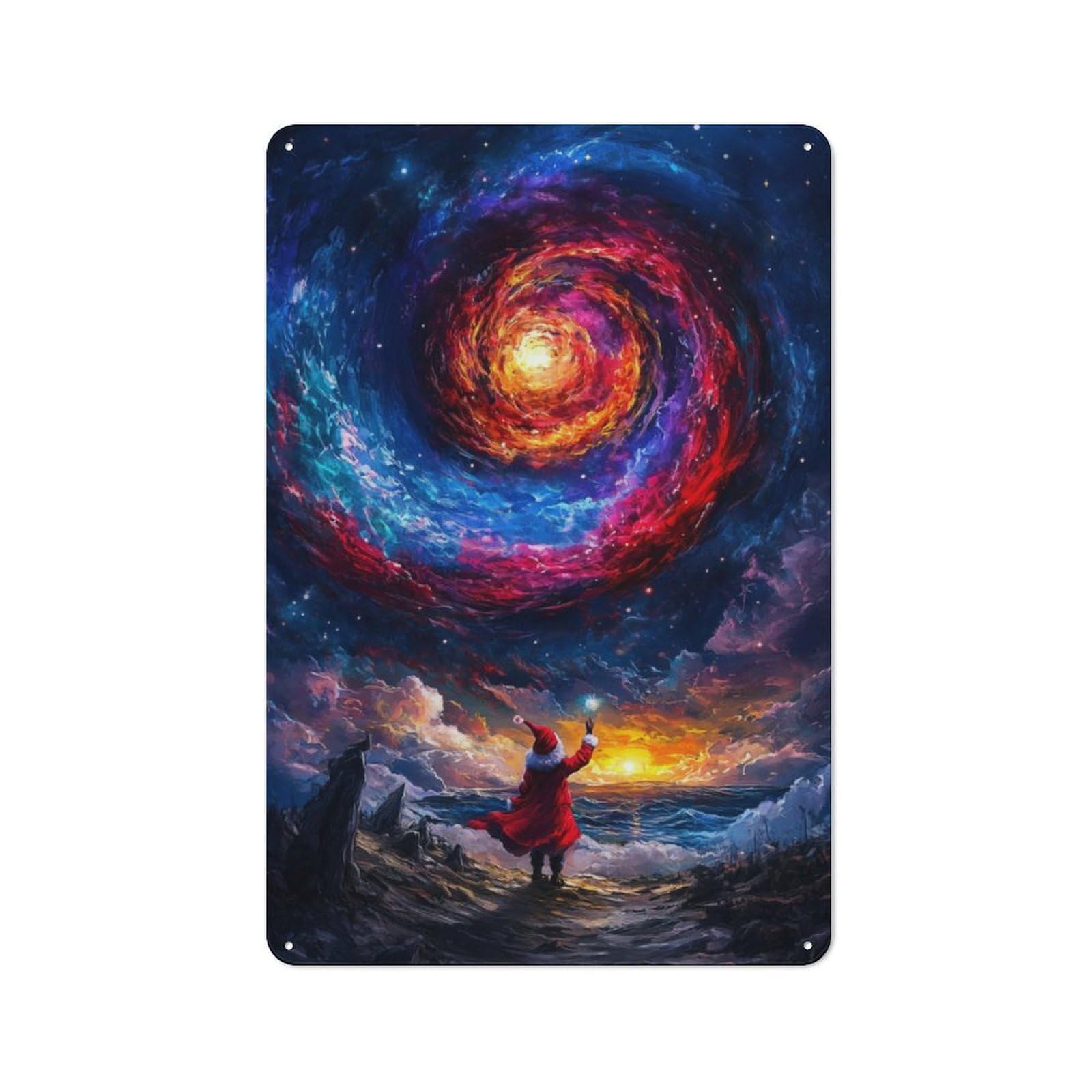 Junmoney Santa And The Cosmic Spiral Rustic Tin Sign 30X20cm Featuring For Garage Or Workshop, For Updating Garage And Workshop After Moving