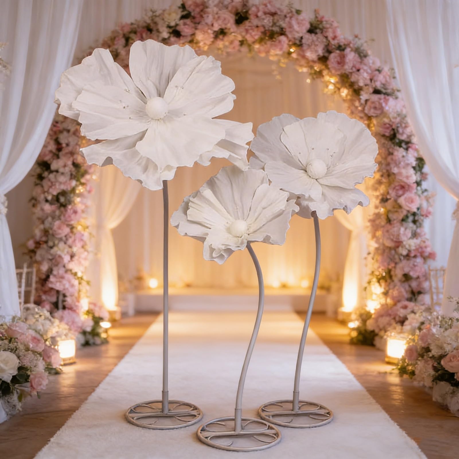 Vnook Riesige Kunstblumen, mit Metallsockel,DIY-freundliche Gaze-Blumendekorationen for Haus, Garten, Hochzeiten, Veranstaltungen, Partys, Einkaufszentren(White)