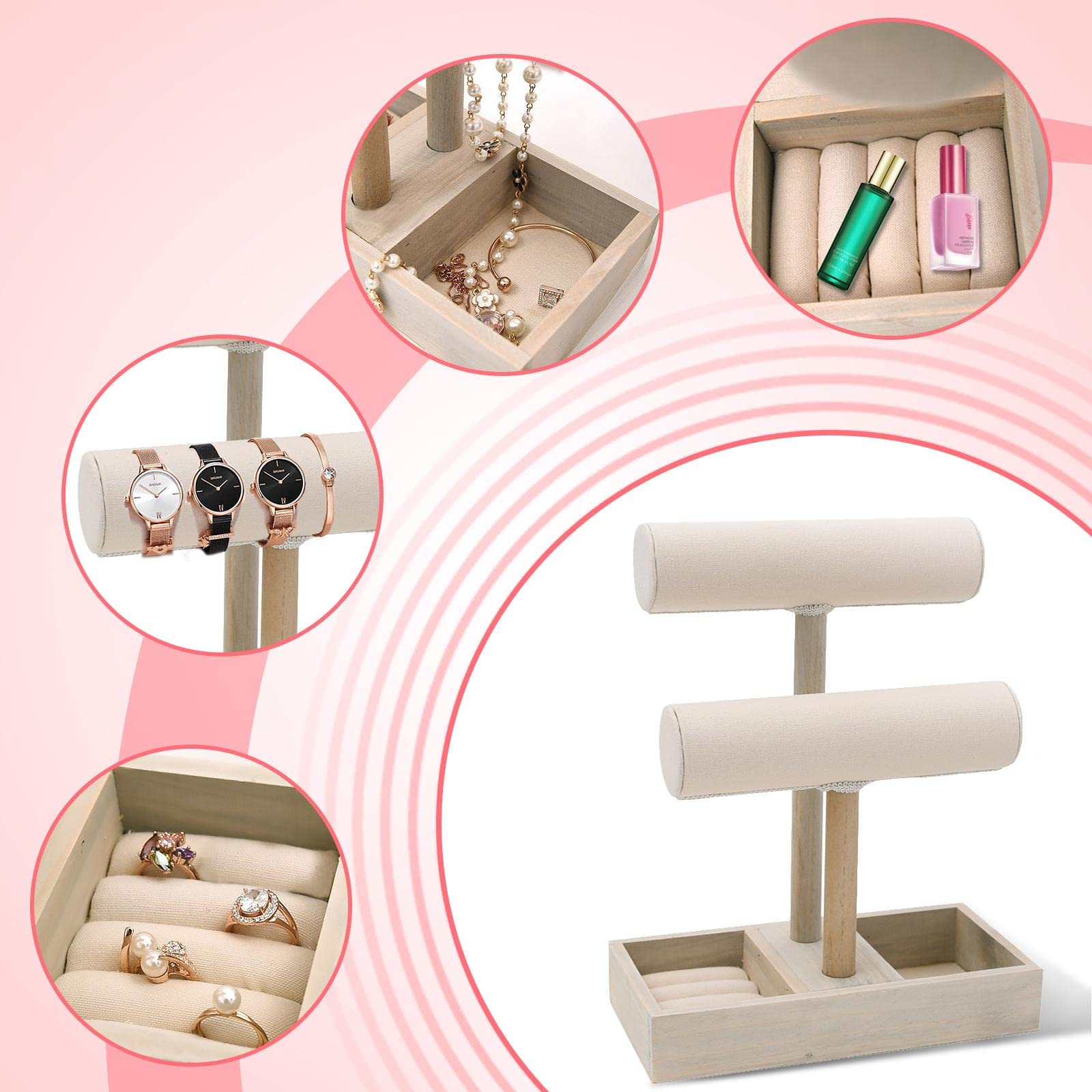 Jojomis Support à bijoux de table pour montre, collier, bracelet et bijoux en bois, comme décrit, non disponible comme décrit
