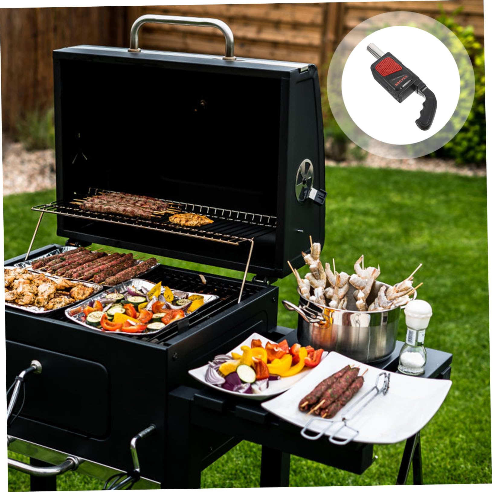 Soffiatore Elettrico per Barbecue 2 Pezzi Design Portatile e Compatto in Abs e Acciaio Inossidabile per Campeggio e Picnic All'aperto Nero