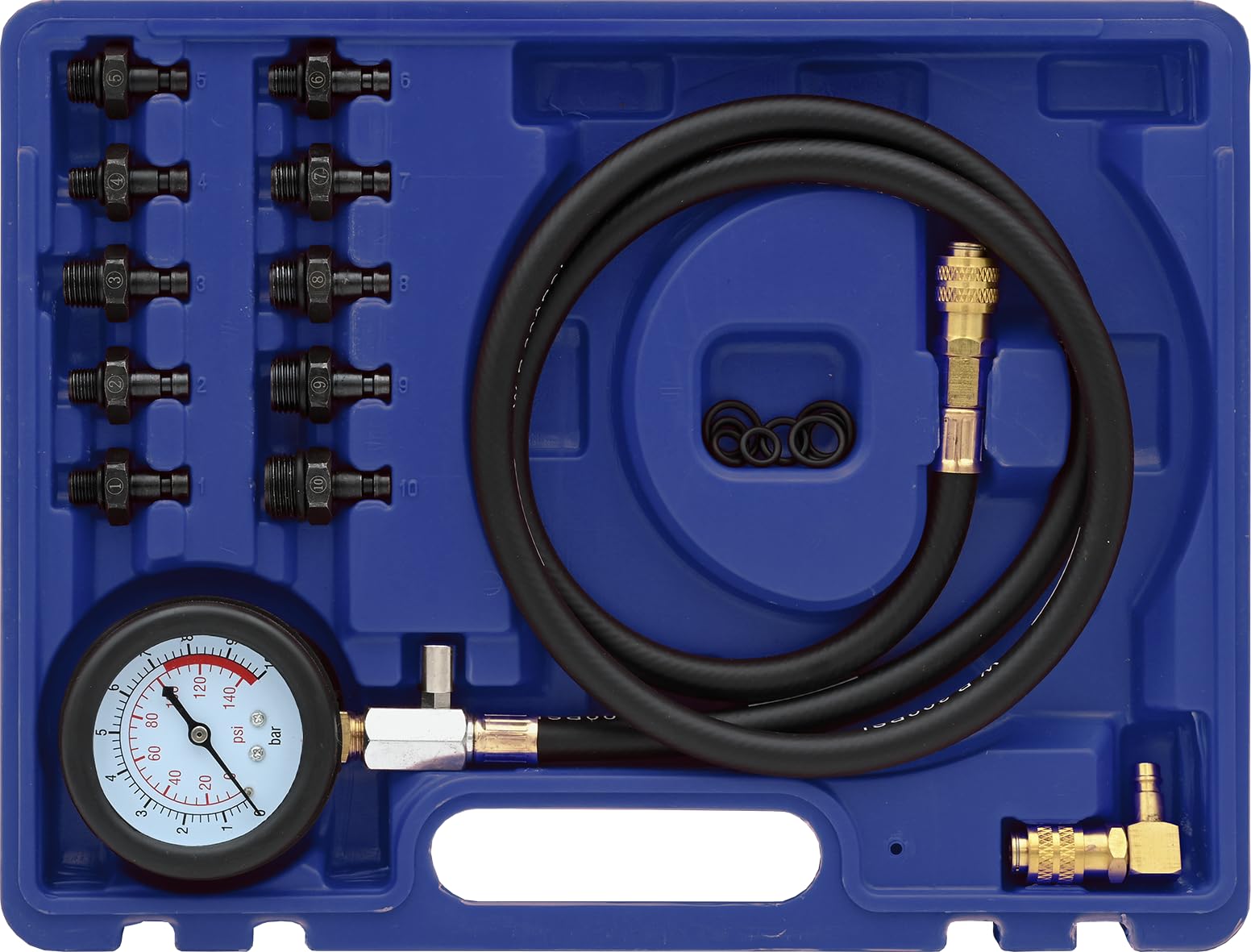 Kunzer 7ODT01 Öldrucktester 12-teilig 0–10 bar - inkl. 1,25 m Schlauch und Adapterset für universellen Einsatz