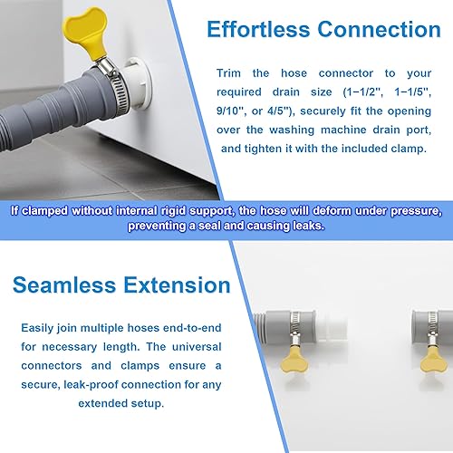 Miniatura 6 de Manguera de drenaje universal para lavadora de 6.5 pies flexible y corrugada - Reemplazo para lavaplatos y lavadora, con 4 abrazaderas, 1 adaptador