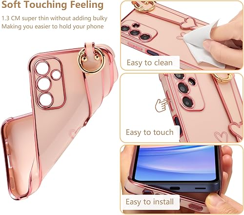 Vista 197 de ZTOFERA Funda para Samsung Galaxy S22 Plus 5G con correa para la muñeca, bonito borde chapado de lujo, patrón de corazones de amor para niñas y Azul